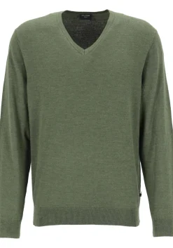 OLYMP modern fit trui wol, V-hals, olijfgroen