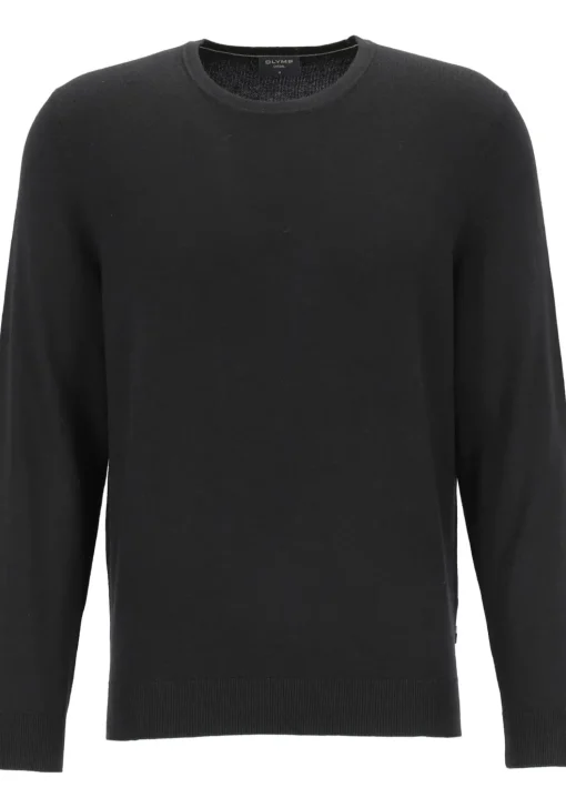 OLYMP modern fit trui wol, O-hals, zwart