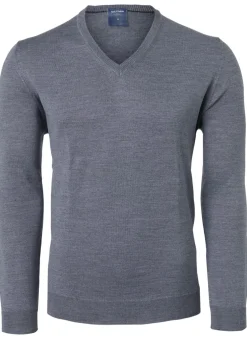 OLYMP modern fit trui wol, V-hals, grijs