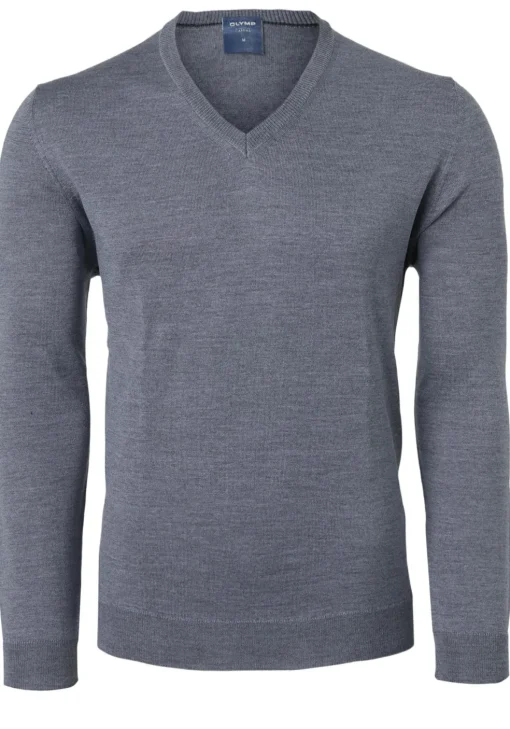 OLYMP modern fit trui wol, V-hals, grijs