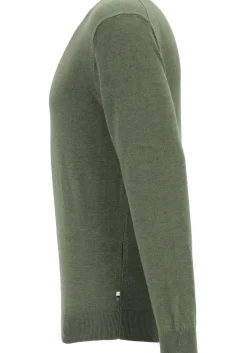 OLYMP modern fit trui wol, V-hals, olijfgroen