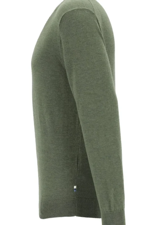 OLYMP modern fit trui wol, V-hals, olijfgroen