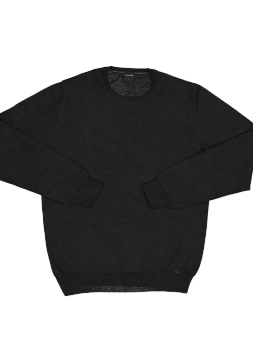 OLYMP modern fit trui wol, O-hals, antraciet