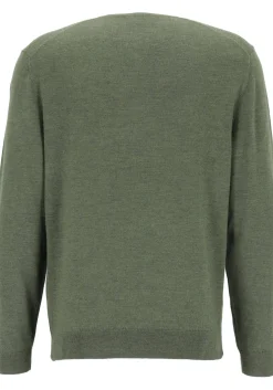 OLYMP modern fit trui wol, V-hals, olijfgroen