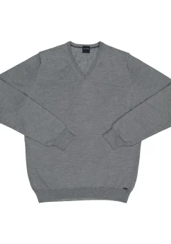 OLYMP modern fit trui wol, V-hals, grijs