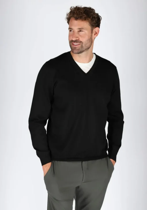 OLYMP modern fit trui wol, V-hals, zwart