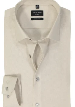 OLYMP No. 6 Six super slim fit overhemd, structuur, beige