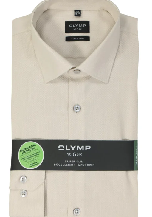 OLYMP No. 6 Six super slim fit overhemd, structuur, beige