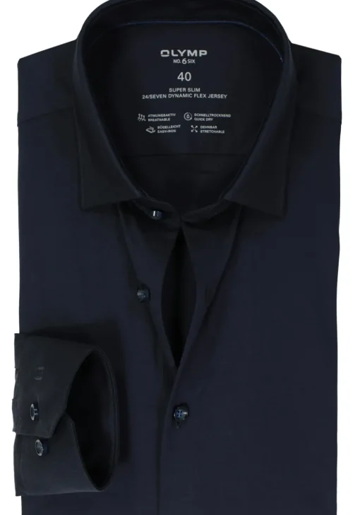 OLYMP No. Six 24/Seven super slim fit overhemd, tricot, marine blauw