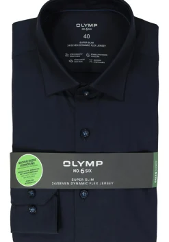 OLYMP No. Six 24/Seven super slim fit overhemd, tricot, marine blauw