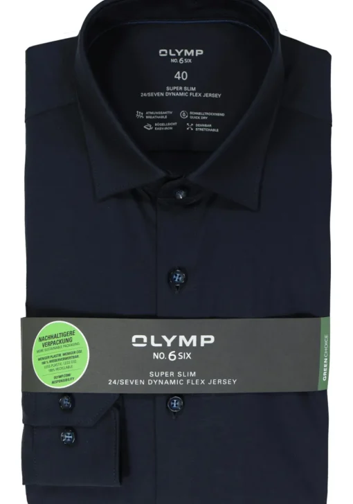 OLYMP No. Six 24/Seven super slim fit overhemd, tricot, marine blauw