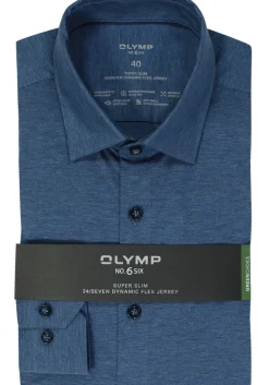 OLYMP No. Six 24/Seven super slim fit overhemd, tricot, middenblauw