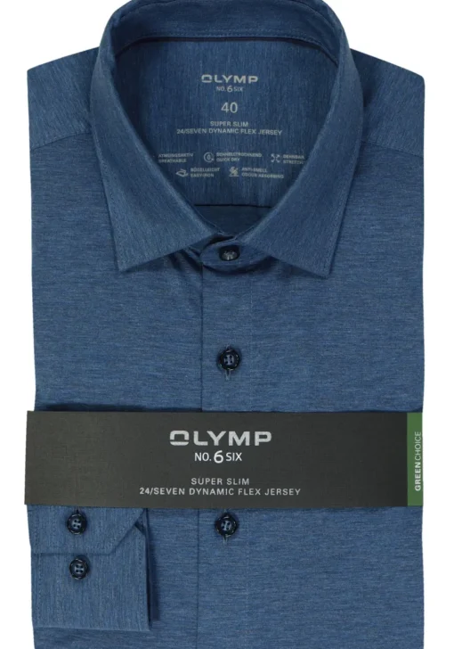 OLYMP No. Six 24/Seven super slim fit overhemd, tricot, middenblauw
