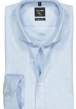 OLYMP No. Six super slim fit overhemd, mouwlengte 7, lichtblauw geruit