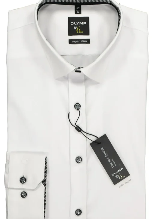 OLYMP No. Six super slim fit overhemd, wit (zwart contrast)