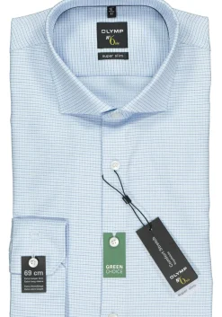 OLYMP No. Six super slim fit overhemd, mouwlengte 7, lichtblauw geruit