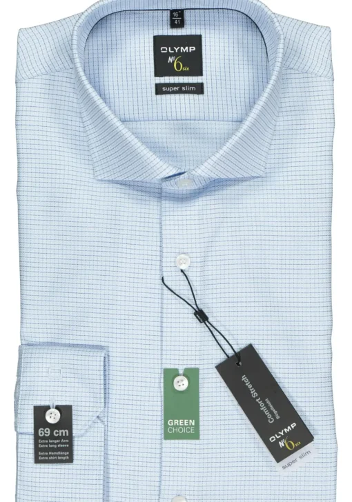 OLYMP No. Six super slim fit overhemd, mouwlengte 7, lichtblauw geruit