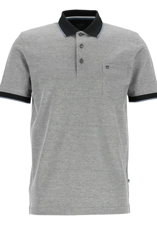 OLYMP Polo Casual, modern fit polo, zwart met wit melange