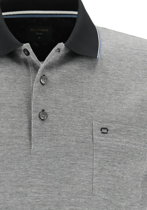 OLYMP Polo Casual, modern fit polo, zwart met wit melange