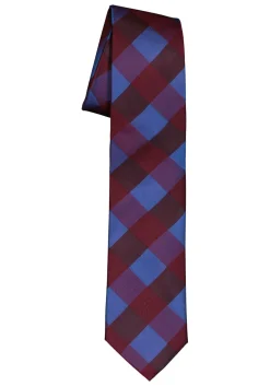 Pelucio stropdas, blauw met bordeaux geruit