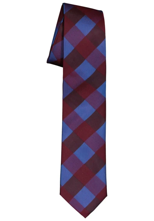Pelucio stropdas, blauw met bordeaux geruit