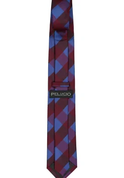 Pelucio stropdas, blauw met bordeaux geruit