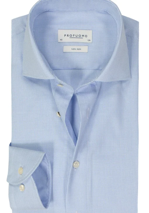 Profuomo slim fit heren overhemd, dobby, lictblauw
