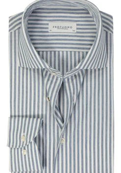 Profuomo slim fit heren overhemd, popeline, blauw gestreept