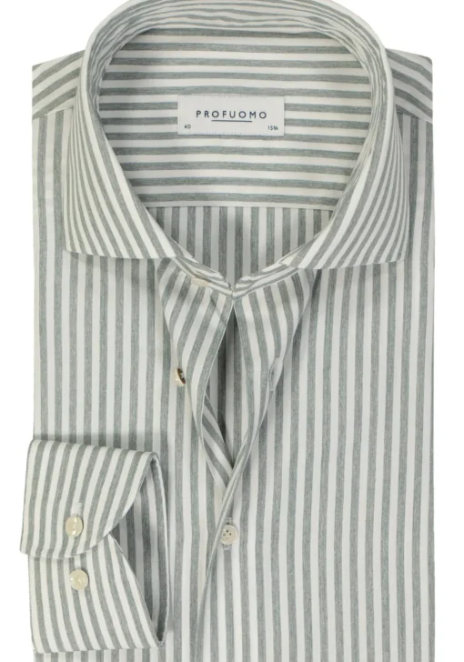 Profuomo slim fit heren overhemd, popeline, groen gestreept