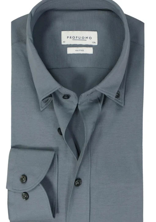 Profuomo slim fit heren overhemd, jersey, indigo blauw