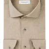 Profuomo slim fit heren overhemd, structuur, beige
