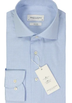 Profuomo slim fit heren overhemd, dobby, lictblauw