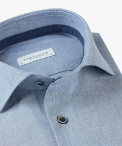 Profuomo slim fit heren overhemd, structuur, blauw