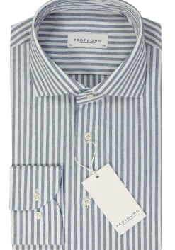 Profuomo slim fit heren overhemd, popeline, blauw gestreept