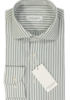 Profuomo slim fit heren overhemd, popeline, groen gestreept