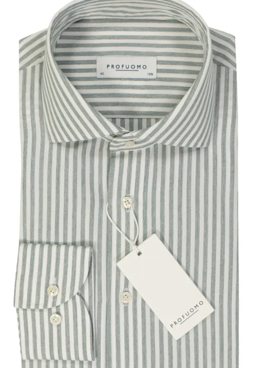 Profuomo slim fit heren overhemd, popeline, groen gestreept