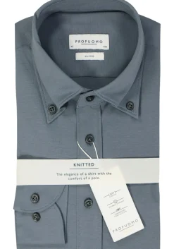 Profuomo slim fit heren overhemd, jersey, indigo blauw