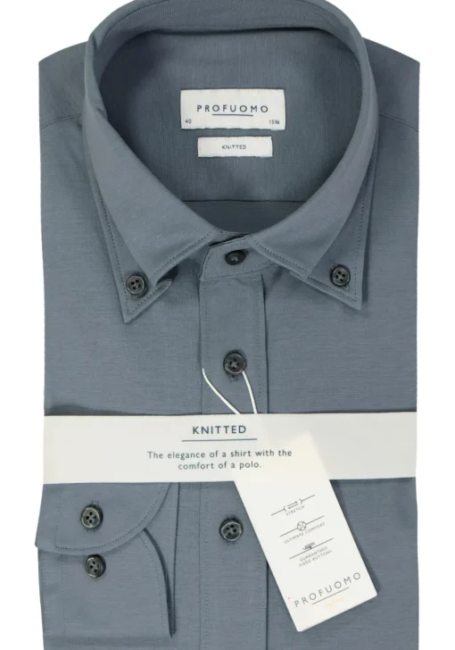 Profuomo slim fit heren overhemd, jersey, indigo blauw