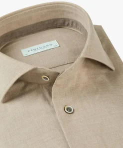 Profuomo slim fit heren overhemd, structuur, beige