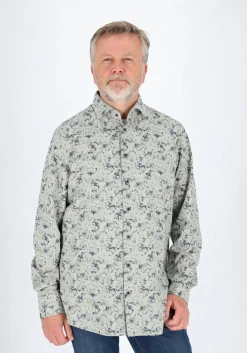 Profuomo slim fit heren overhemd, popeline, groen dessin