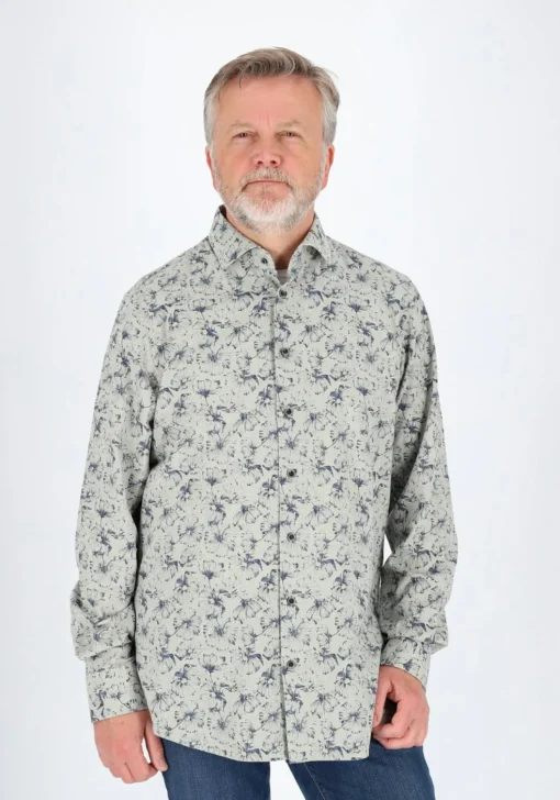 Profuomo slim fit heren overhemd, popeline, groen dessin