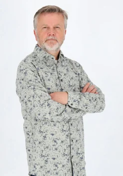 Profuomo slim fit heren overhemd, popeline, groen dessin