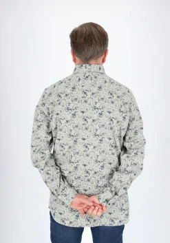 Profuomo slim fit heren overhemd, popeline, groen dessin