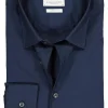 Profuomo super slim fit overhemd, stretch poplin, navy blauw
