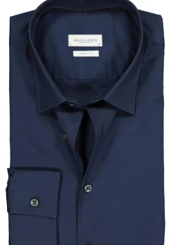 Profuomo super slim fit overhemd, stretch poplin, navy blauw