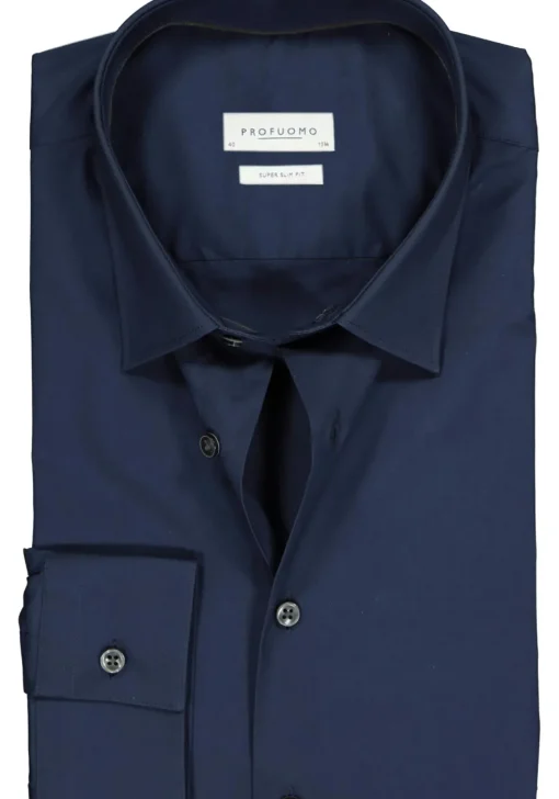 Profuomo super slim fit overhemd, stretch poplin, navy blauw