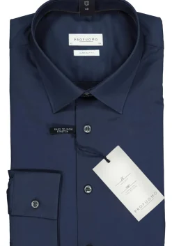 Profuomo super slim fit overhemd, stretch poplin, navy blauw