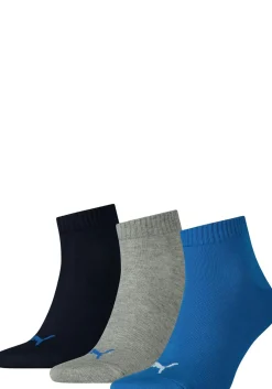 Puma Unisex Quarter Plain (3-pack), unisex hoge enkelsokken, blauw, kobalt, grijs melange