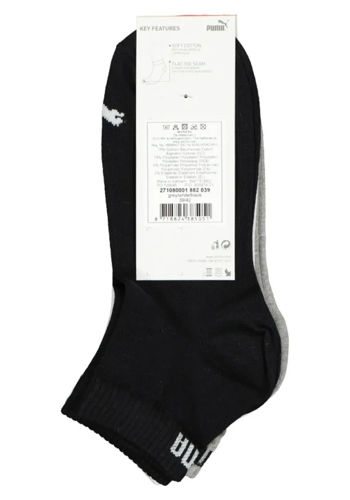 Puma Unisex Quarter Plain (3-pack), unisex hoge enkelsokken, wit, grijs en zwart