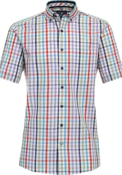 Redmond comfort fit overhemd, korte mouw, popeline, blauw geruit